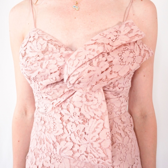 ASOS Blush Pink Lace Knit Twist Front Midi Dress - Picture 8 of 8